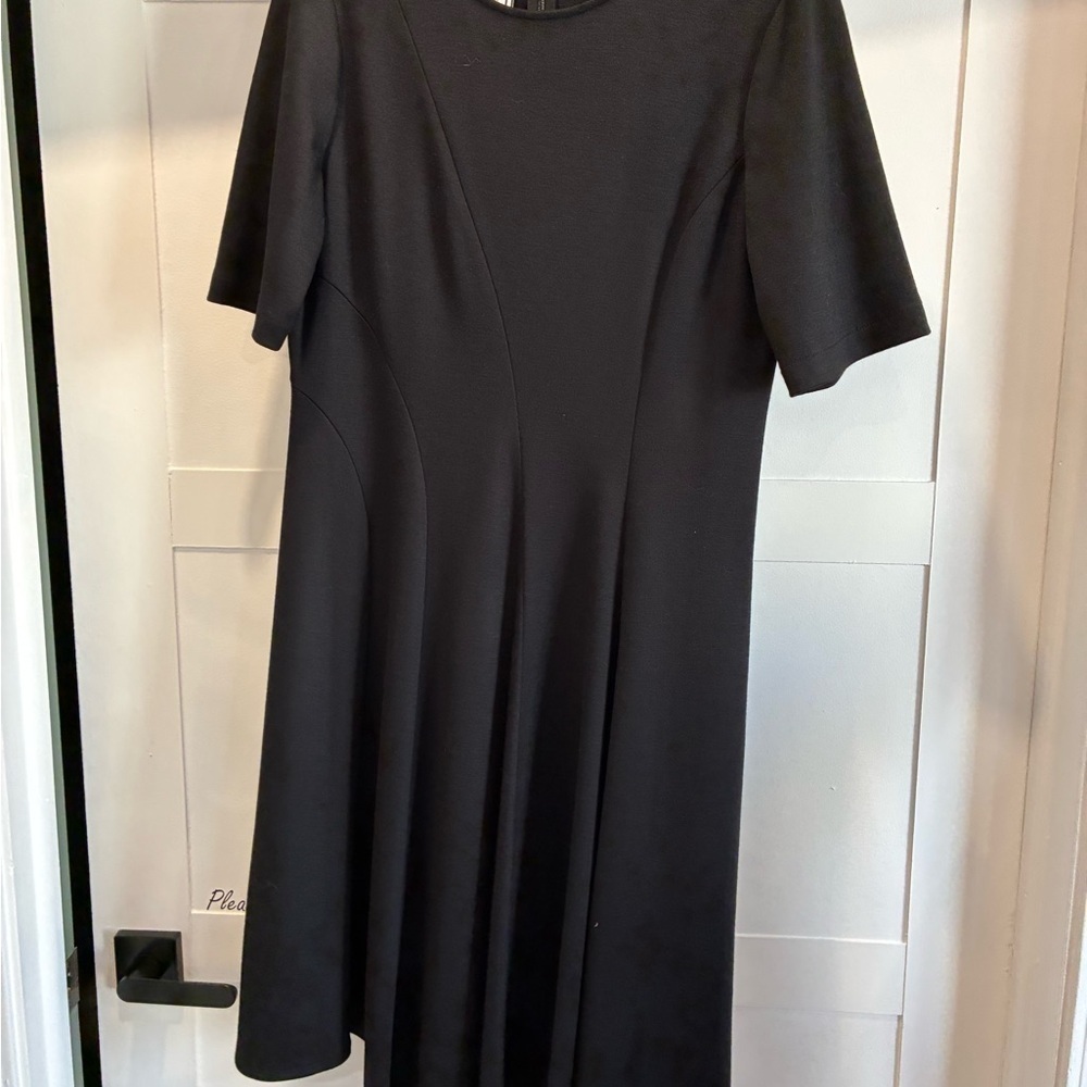 Lafayette 148 New York black wool short sleeve dress size L - Picture 2 of 4